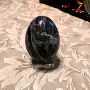 🥚 Vintage Stunning Black Sienna White Decorative Polished Marble Egg with Stand